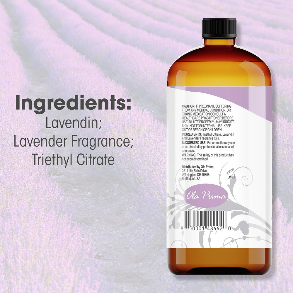 Ola Prima Lavender Oil amber glass bottle close-up, ready for diffuser blends and relaxation rituals.