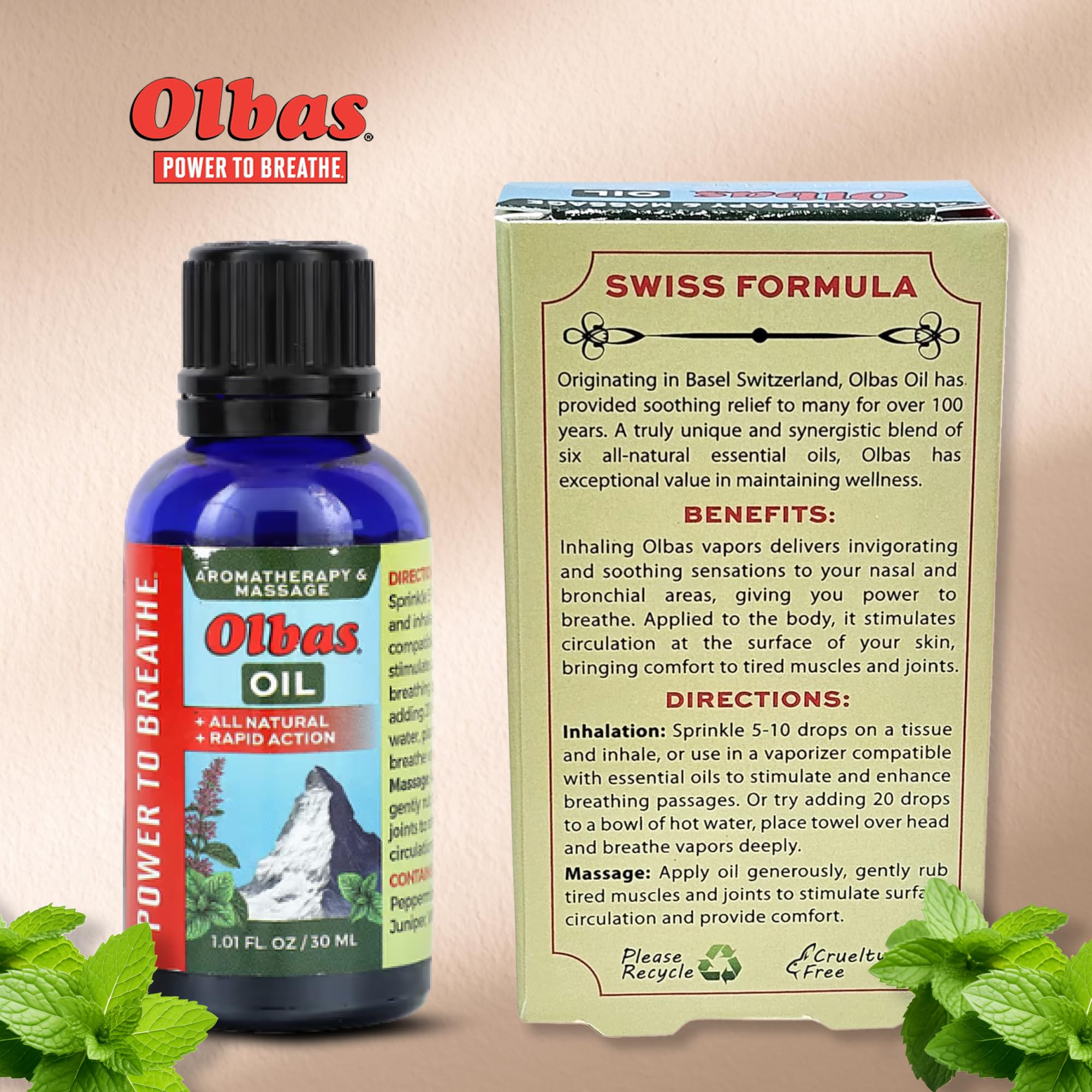 Olbas inhalation use indicating fast aromatherapy aromatics for breathing comfort.