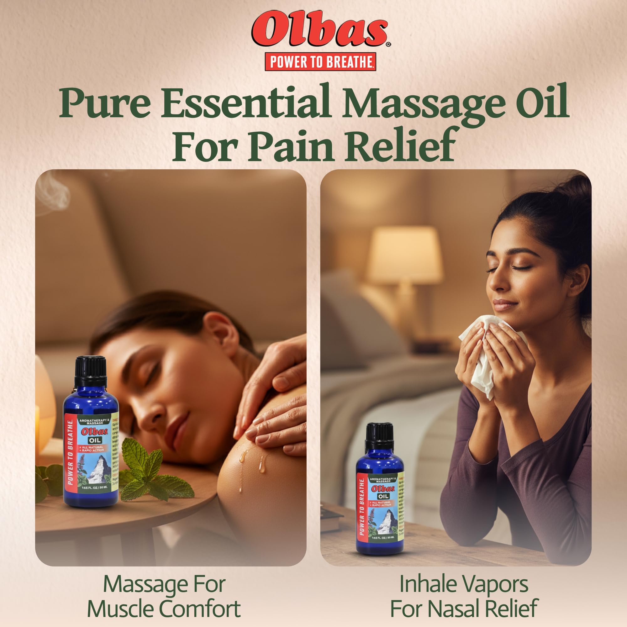 Olbas massage oil in use during therapy session for targeted relief.
