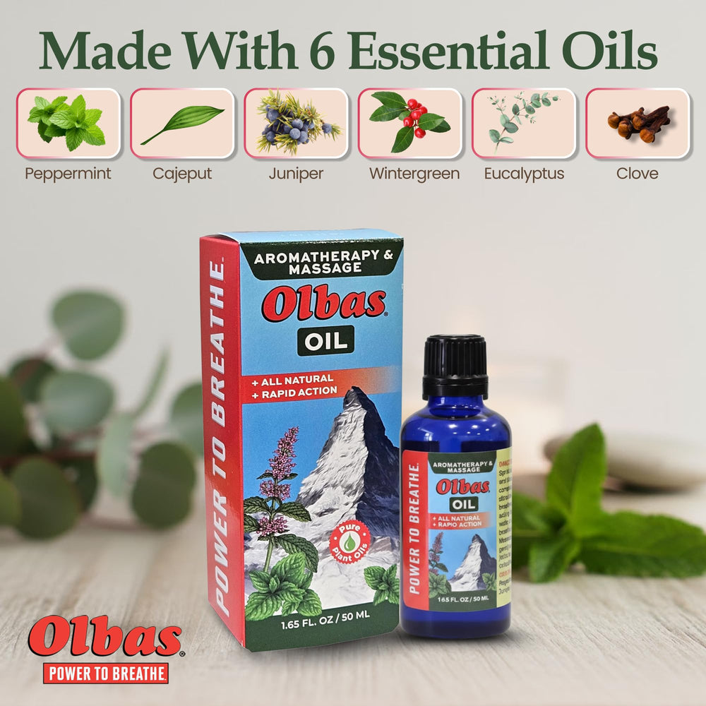 Applying Olbas Massage Oil to back demonstrates full-body care use