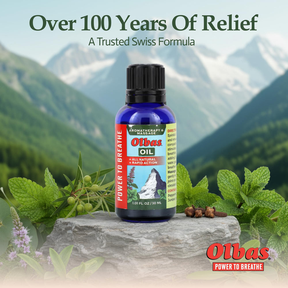 Olbas natural wellness ritual setting with soothing aroma.