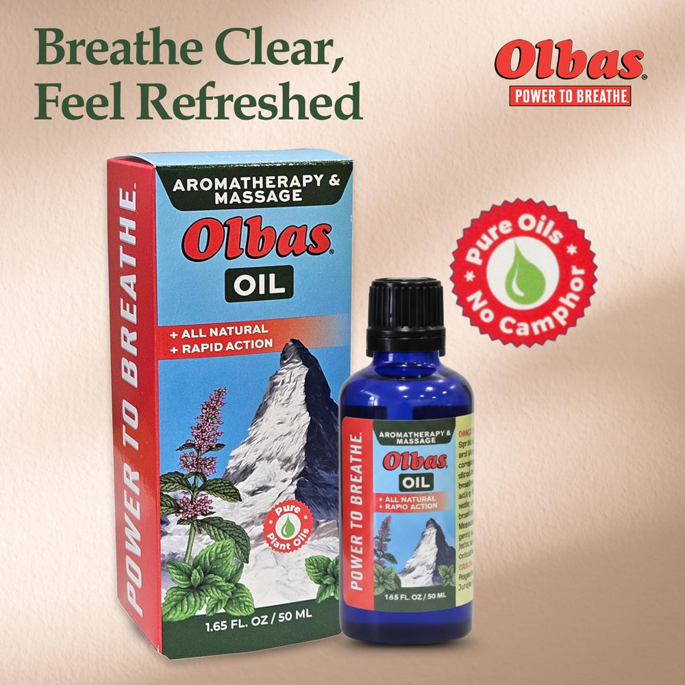 Olbas Oil bottle with cap visible suggesting portable use