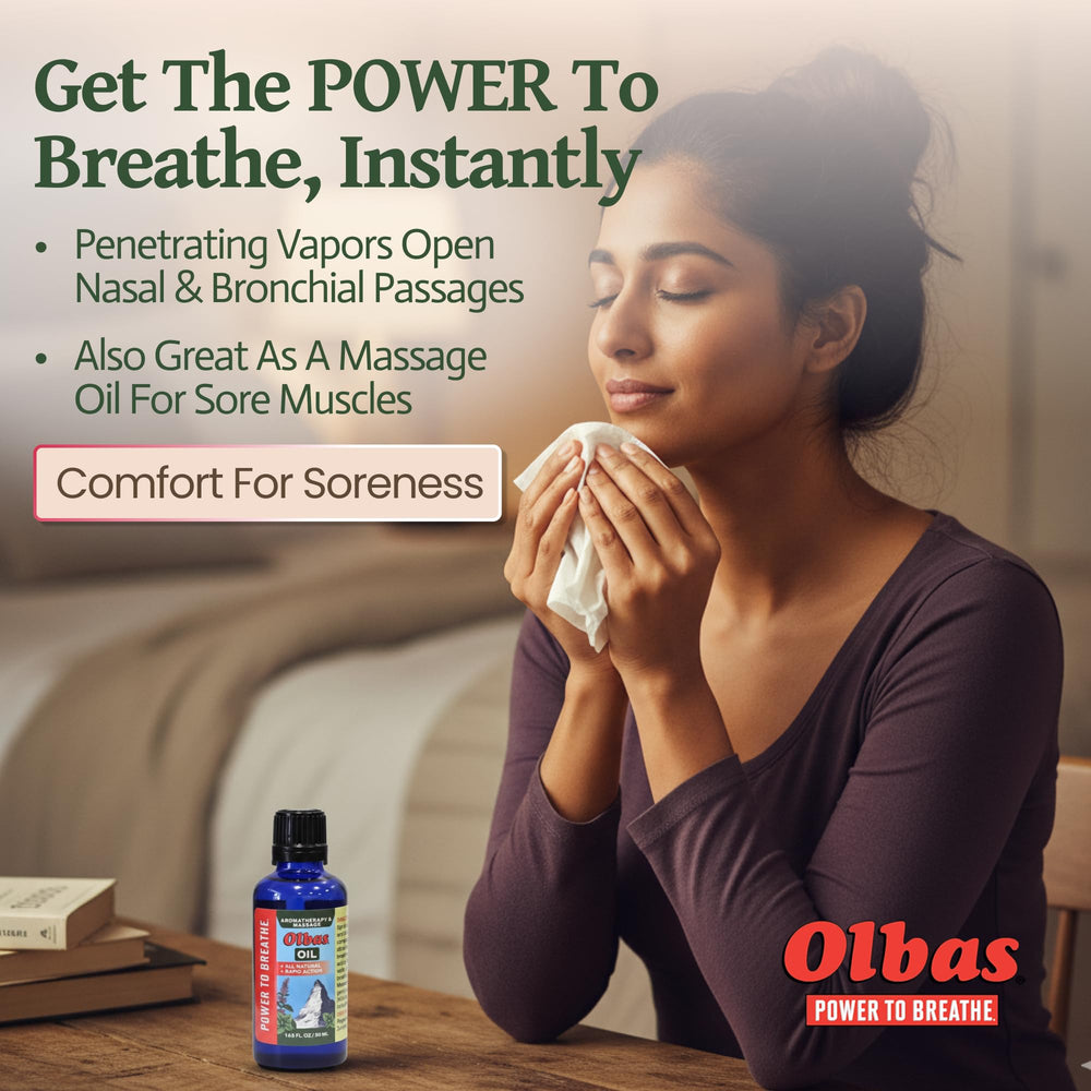 Pouring Olbas Oil from the bottle captures aroma for relaxation