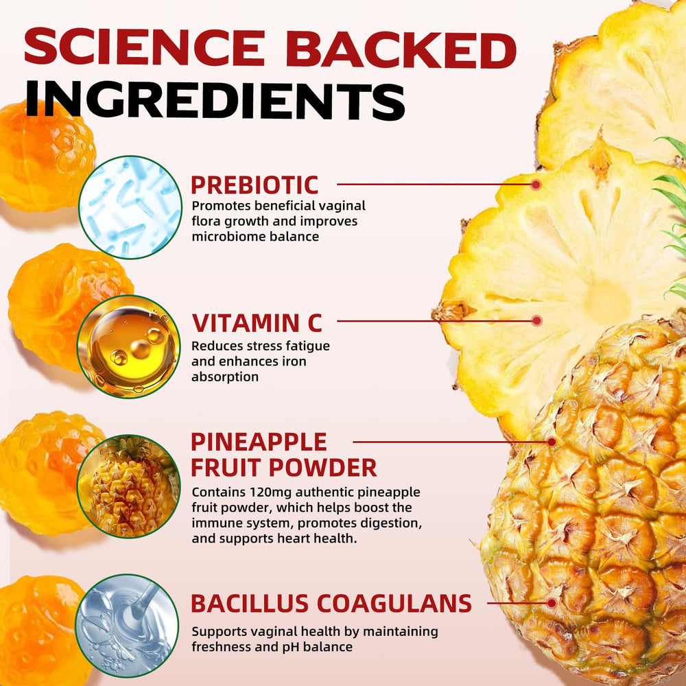 Closeup label highlights Bacillus Coagulans and vitamin C for immune and balance support