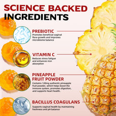 Closeup label highlights Bacillus Coagulans and vitamin C for immune and balance support
