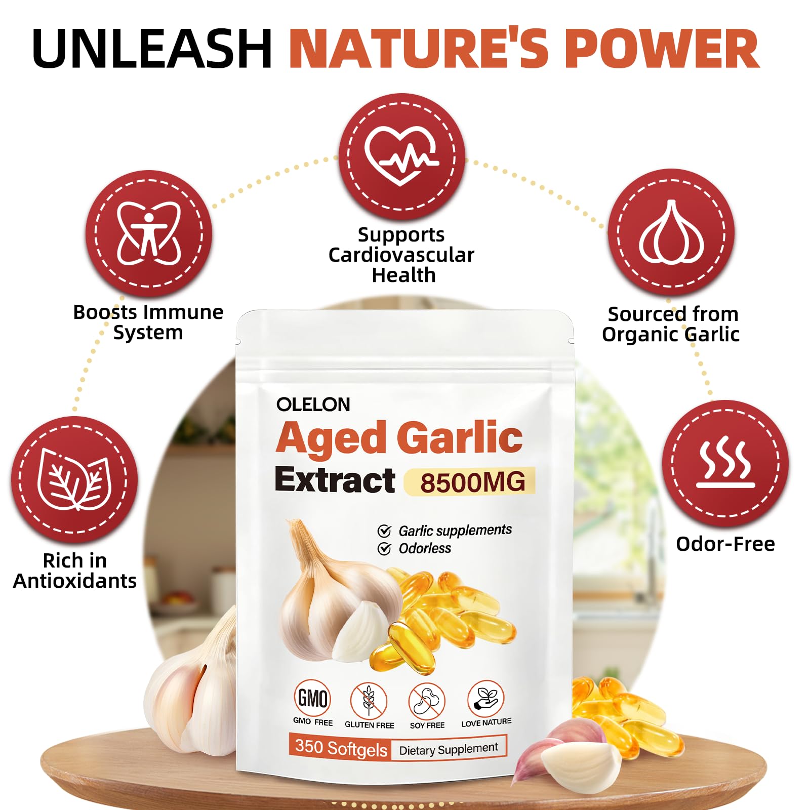 OLELON organic garlic source emphasizes natural origin and purity.