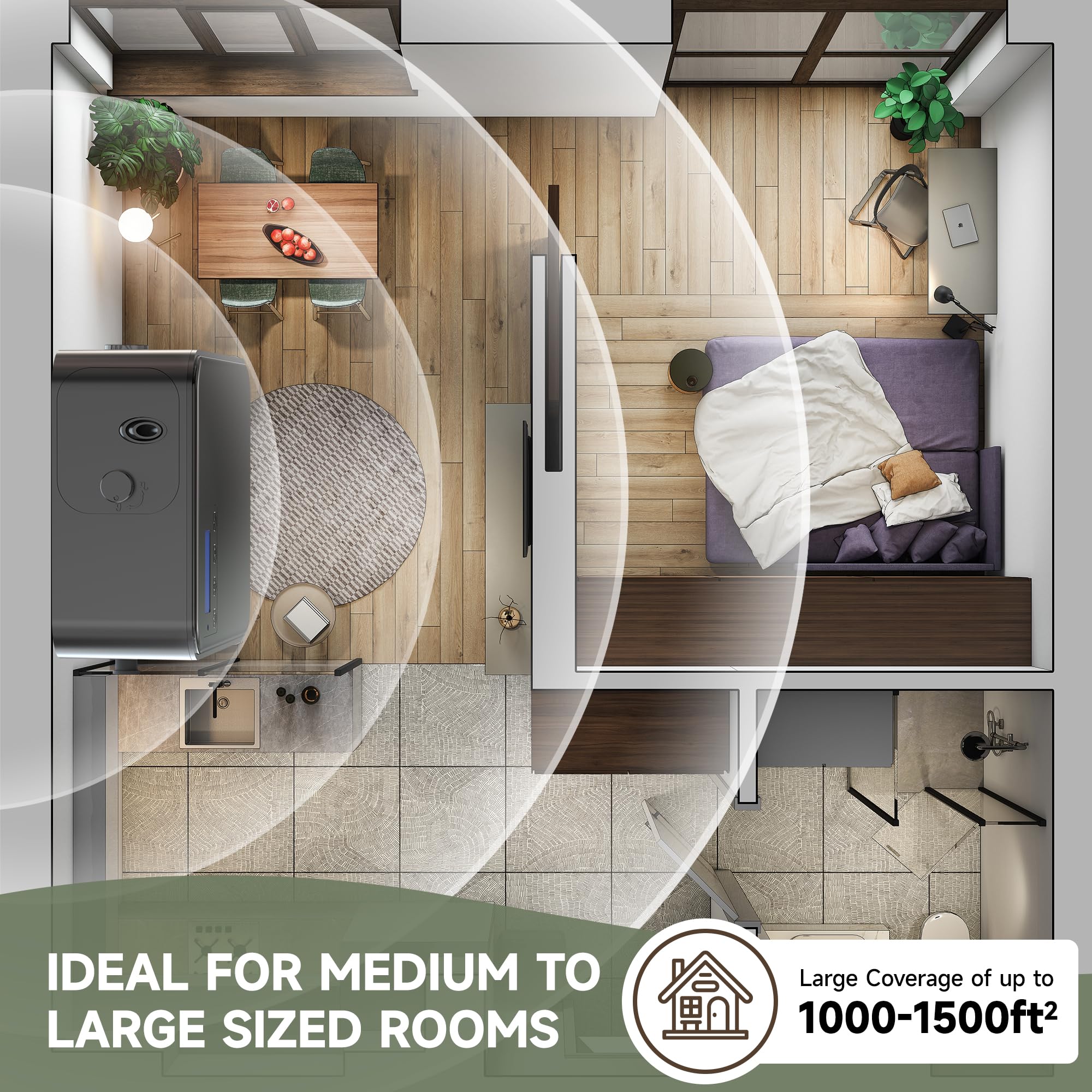 OLFANIX diffuser covers up to 2500 sq ft for large rooms.