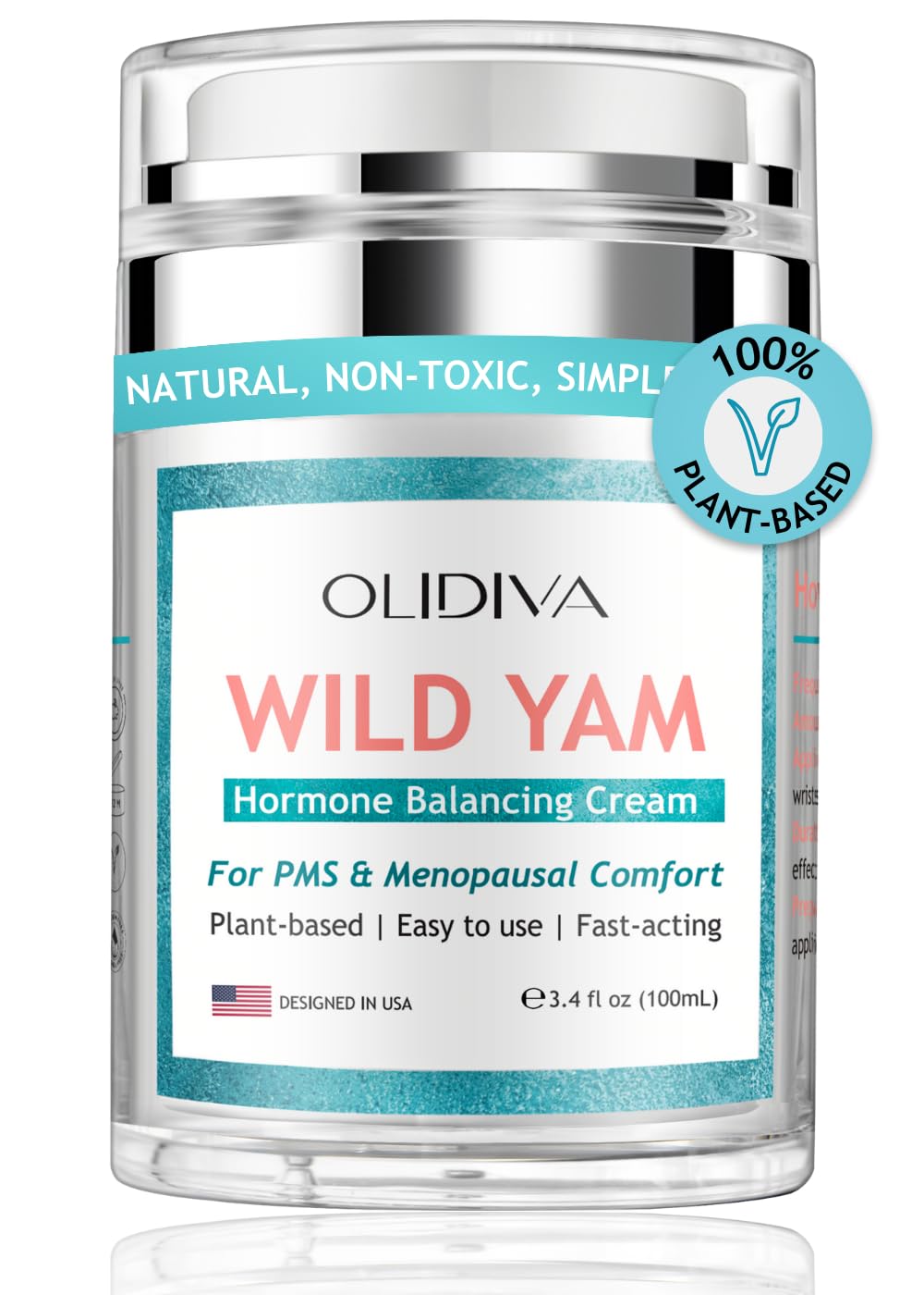 Olidiva Wild Yam Cream bottle pump for easy daily hormonal support