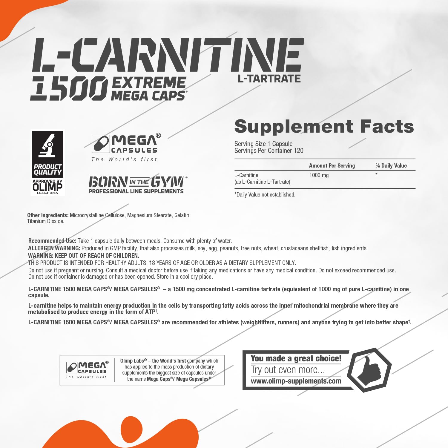 Olimp L-Carnitine 1500 Mega Caps packaging design on a store shelf