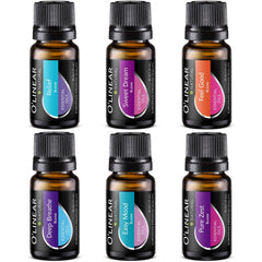 O'Linear essential oils six-blend gift set packaging on display.