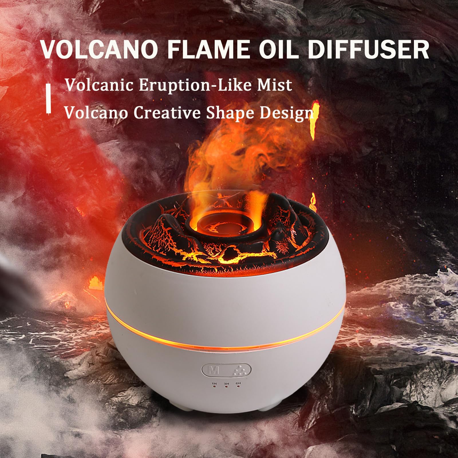 OLINLIFE Volcano Diffuser flame-light effect enhances cozy ambience.