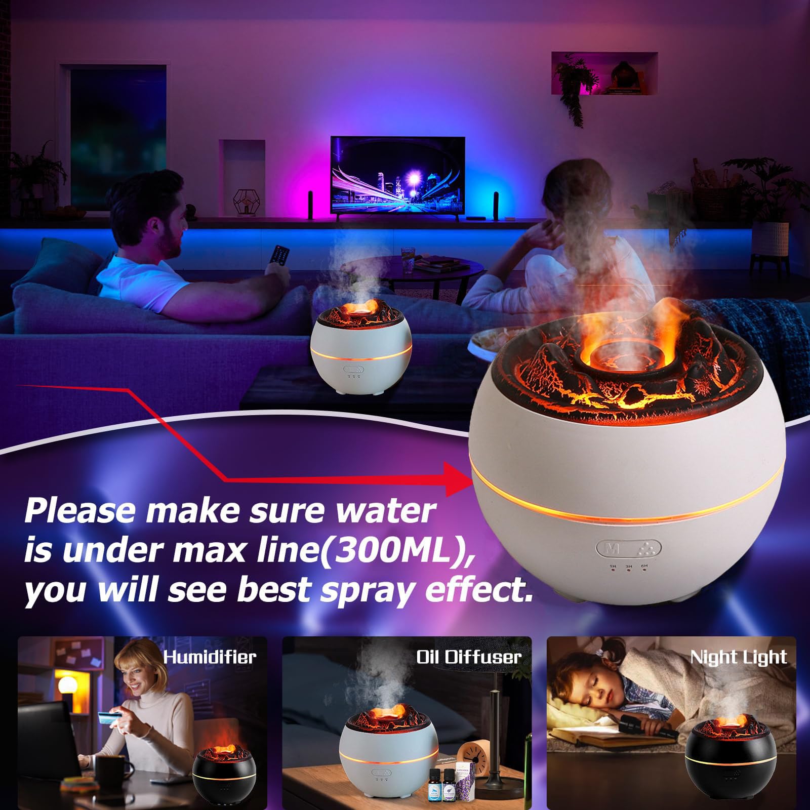 OLINLIFE Volcano Diffuser Lavender oil for calming evenings.