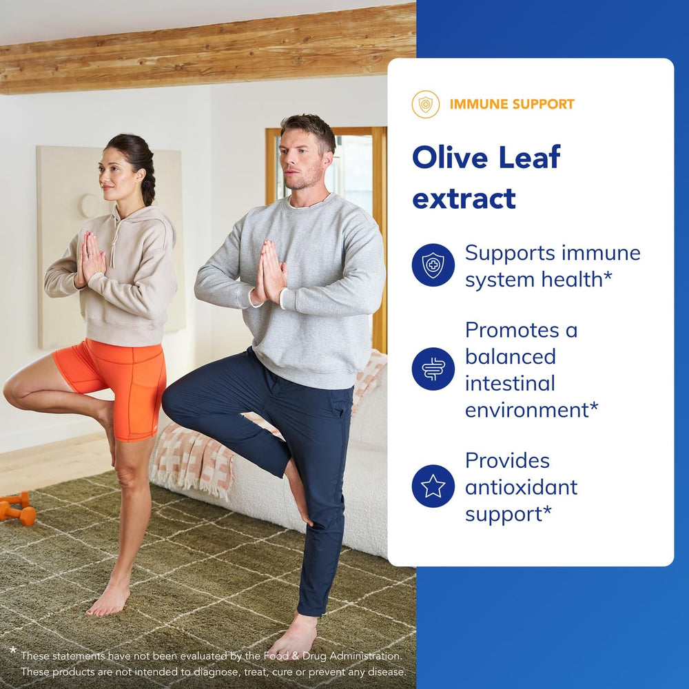 Olive Leaf Extract capsules close-up with daily immune and gut support