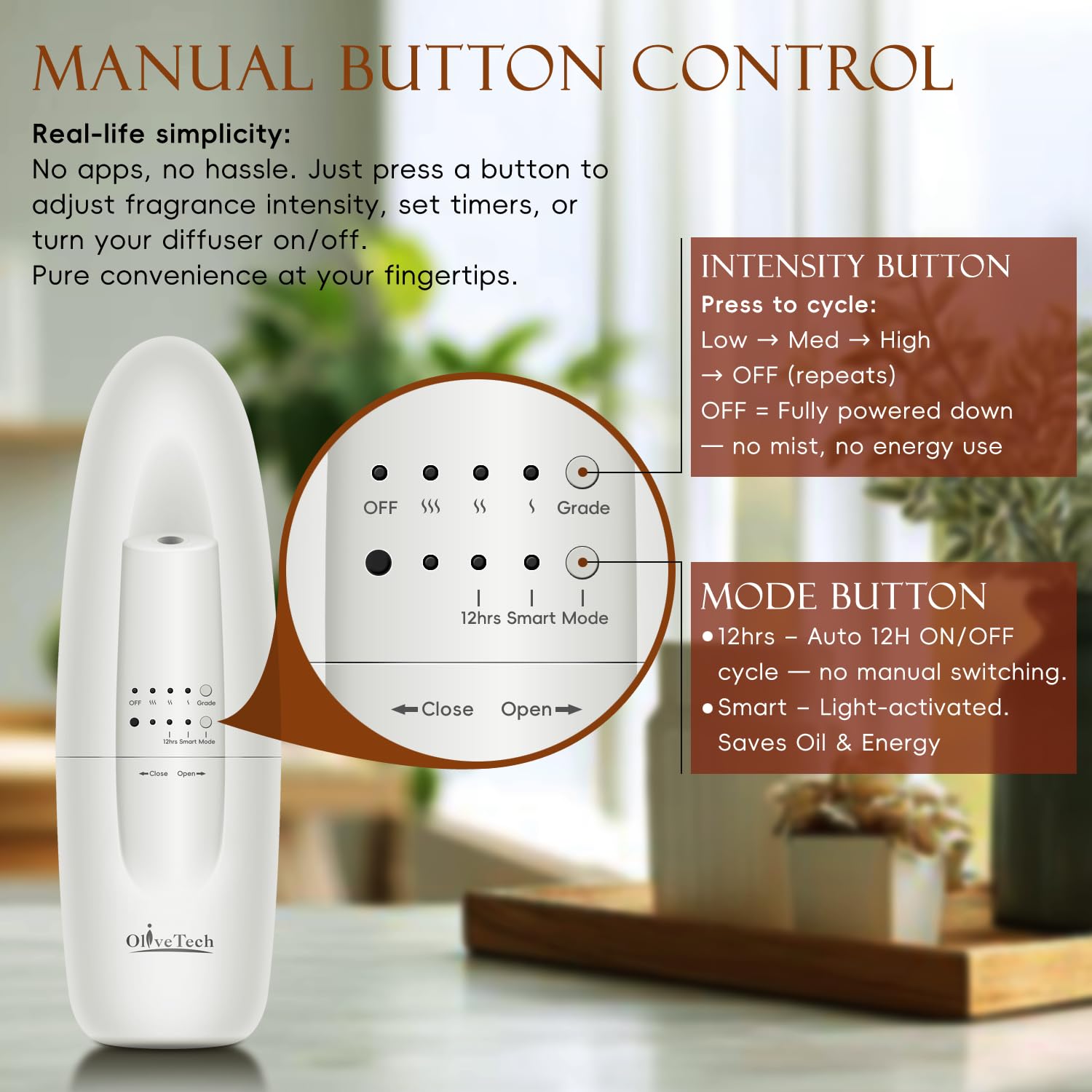 OliveTech Hotel Collection oil included promotes clean, hotel-like ambiance at home.