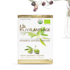 OLIVIE organic olive leaf extract bottle showing the antioxidant capsule blend