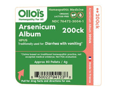 OLLOÏS Arsenicum Album 200ck bottle label clearly lists organic and kosher features.