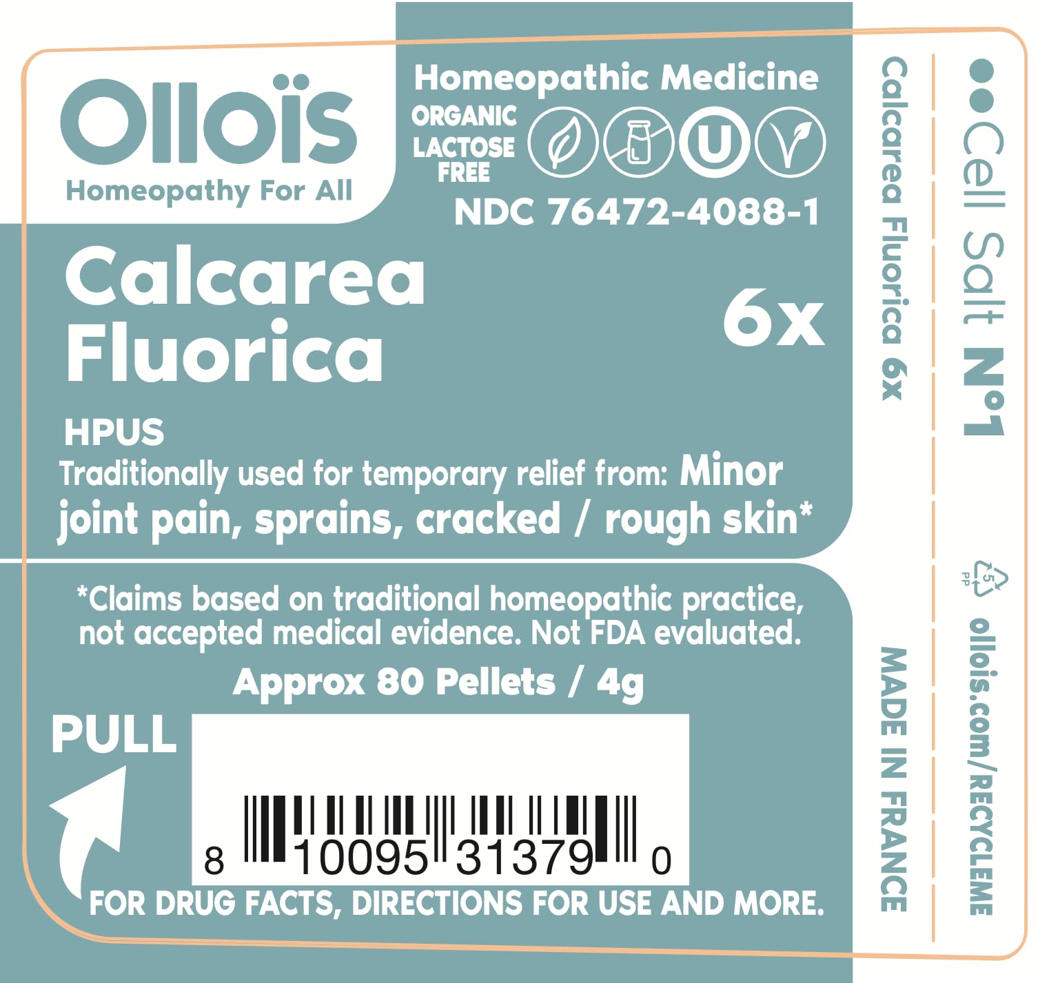 OLLOÏS Calcarea Fluorica bottle close-up highlighting organic certification for homeopathic use