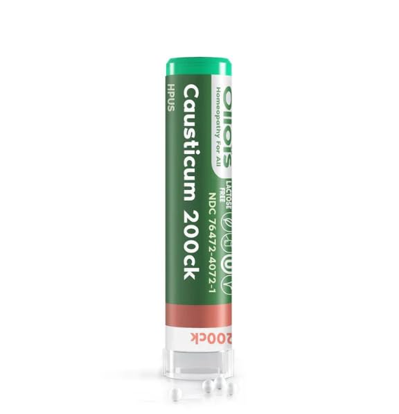 OLLOÏS Causticum 200ck packaging highlights organic, vegan, lactose-free quality.