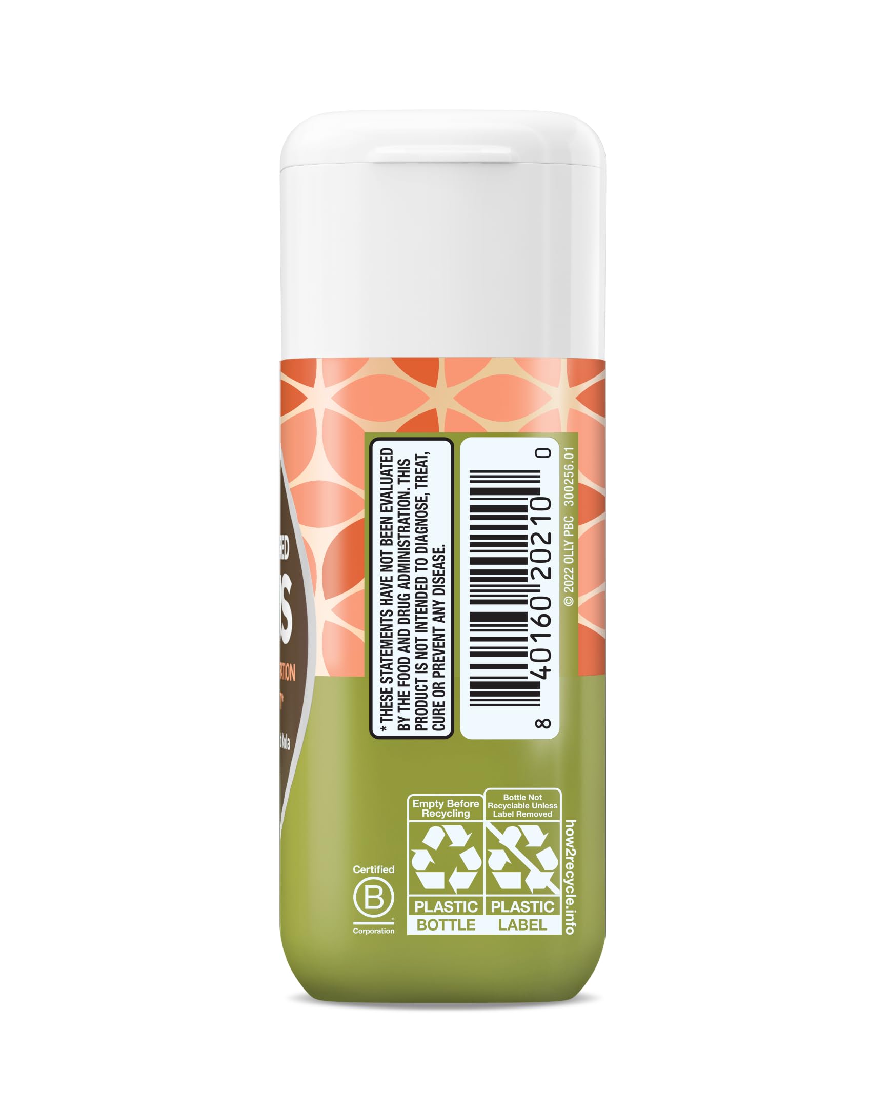 OLLY Focus lemon balm herb image suggests gentle mood support during busy routines.