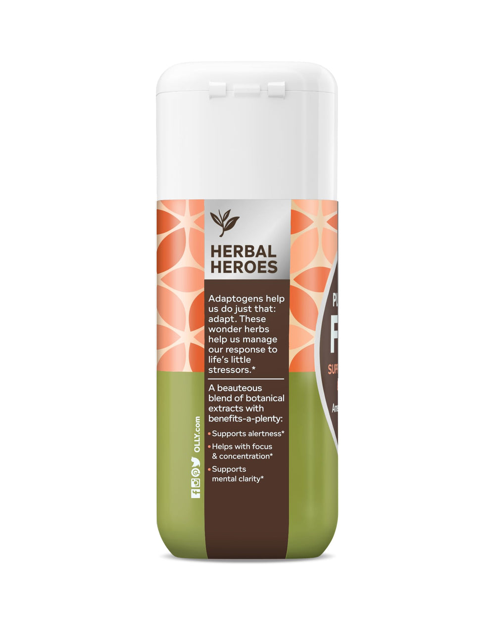 OLLY Focus capsules pouring shot highlights simple daily habit for mental clarity.