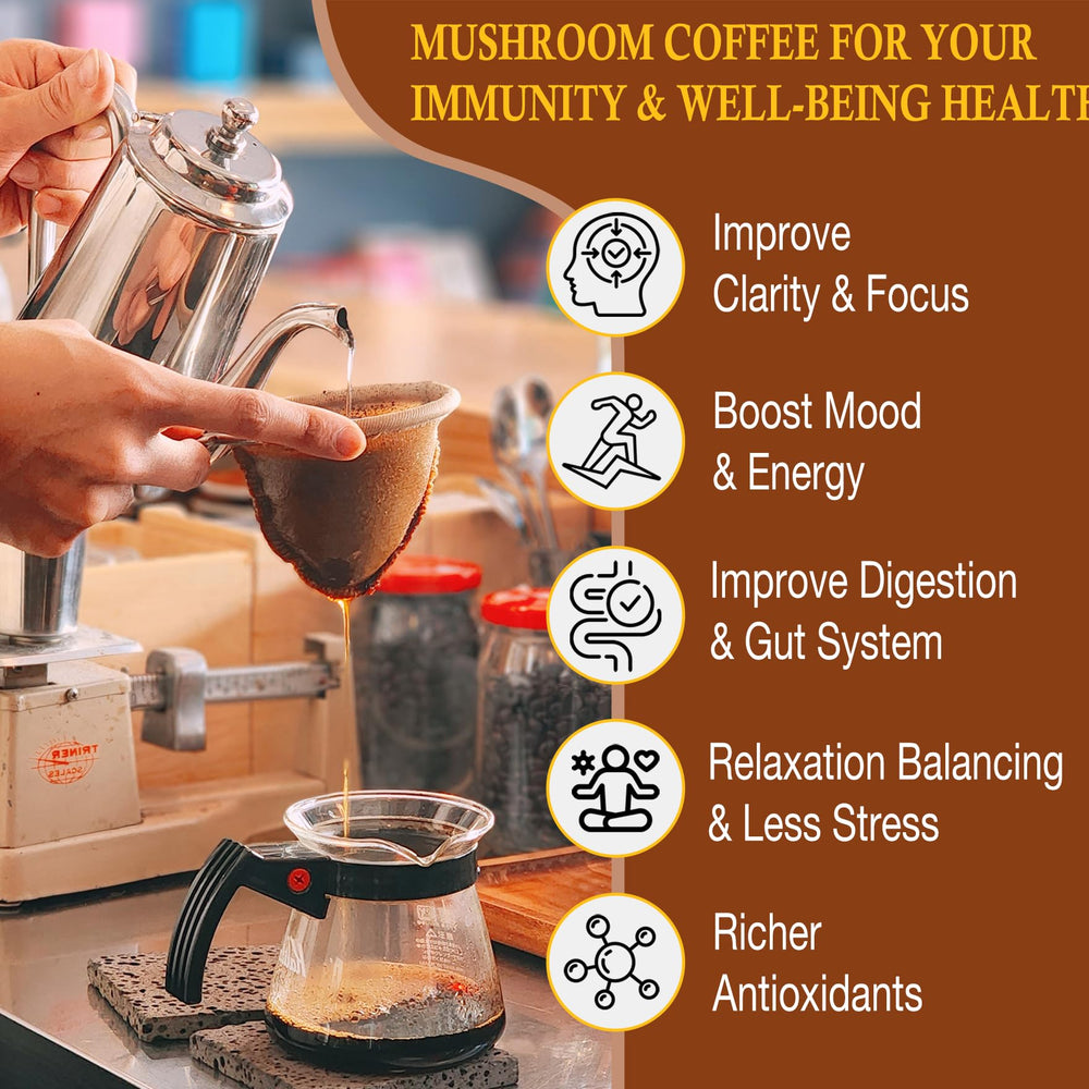 OLOBIO steam rising from a prepared cup of Mushroom Coffee