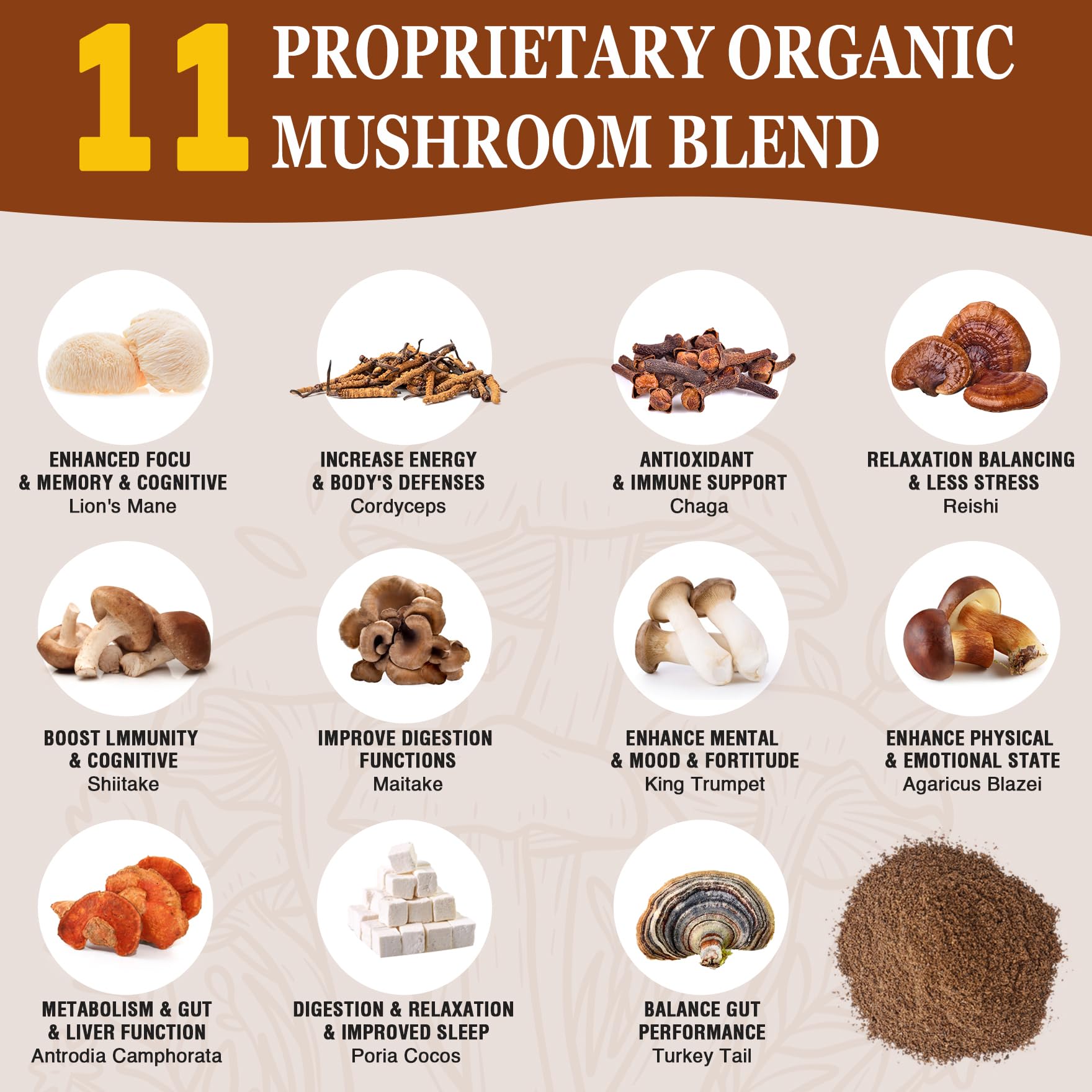 OLOBIO powder jar 150g with the 11-mushroom blend