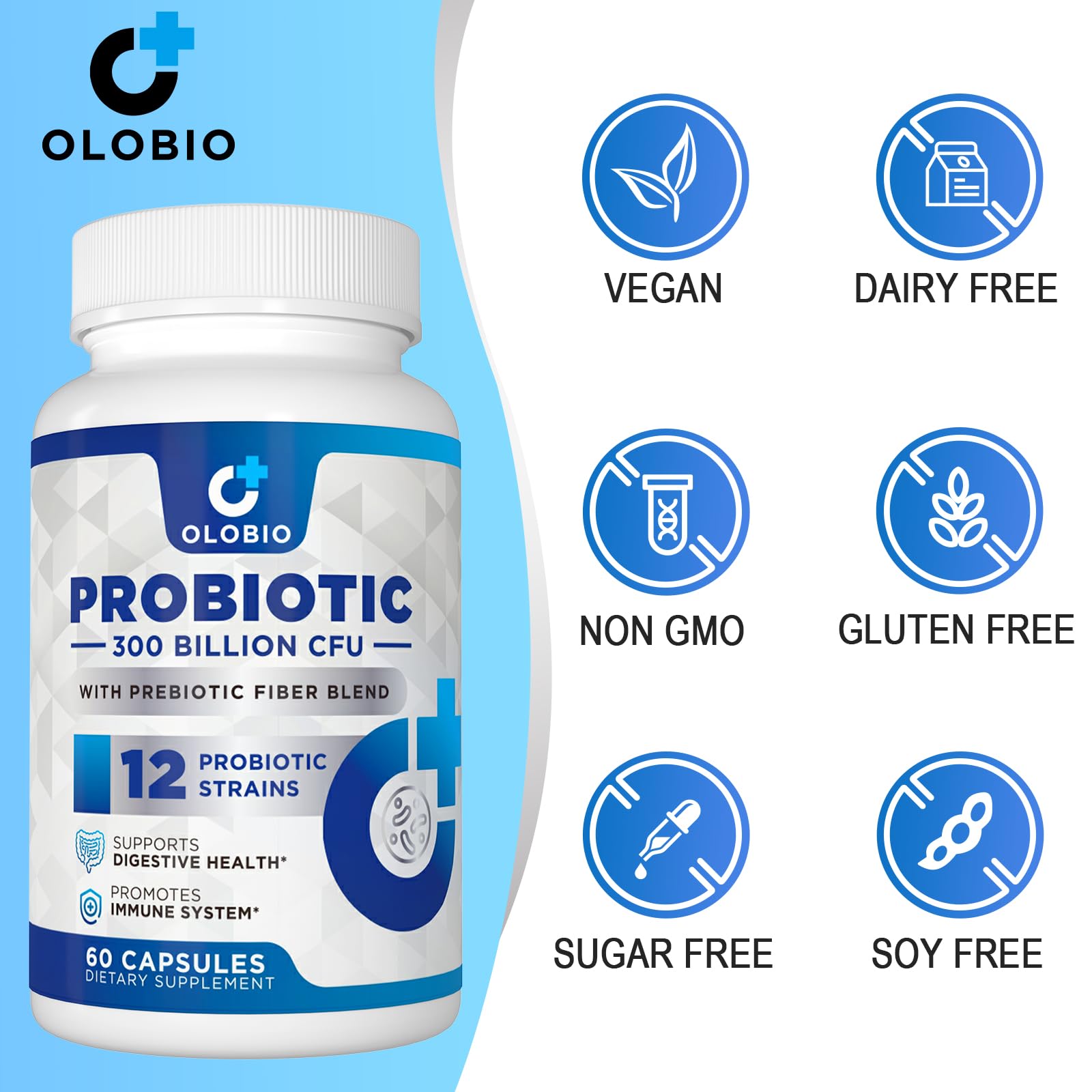OLOBIO bottle with no refrigeration icon and stability cue.