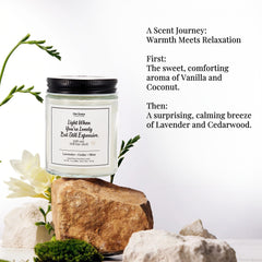 Om Kama dual-layer scent vanilla-coconut-brandy delivers evolving aroma for living room ambiance.