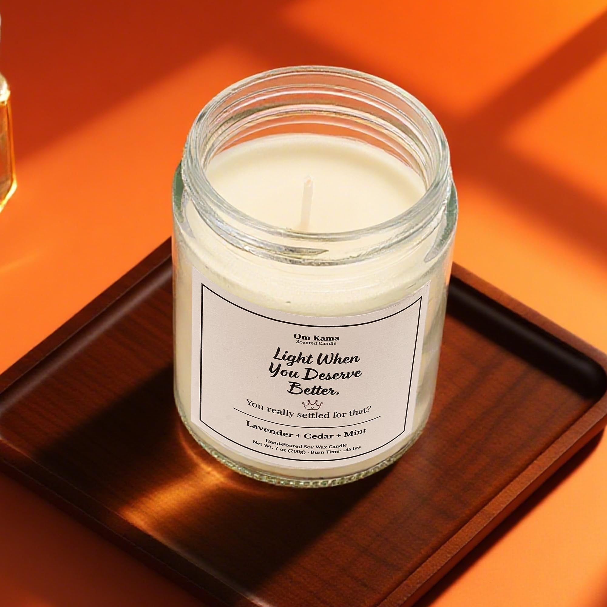Om Kama soy-wax, cotton wick for clean, steady burn.