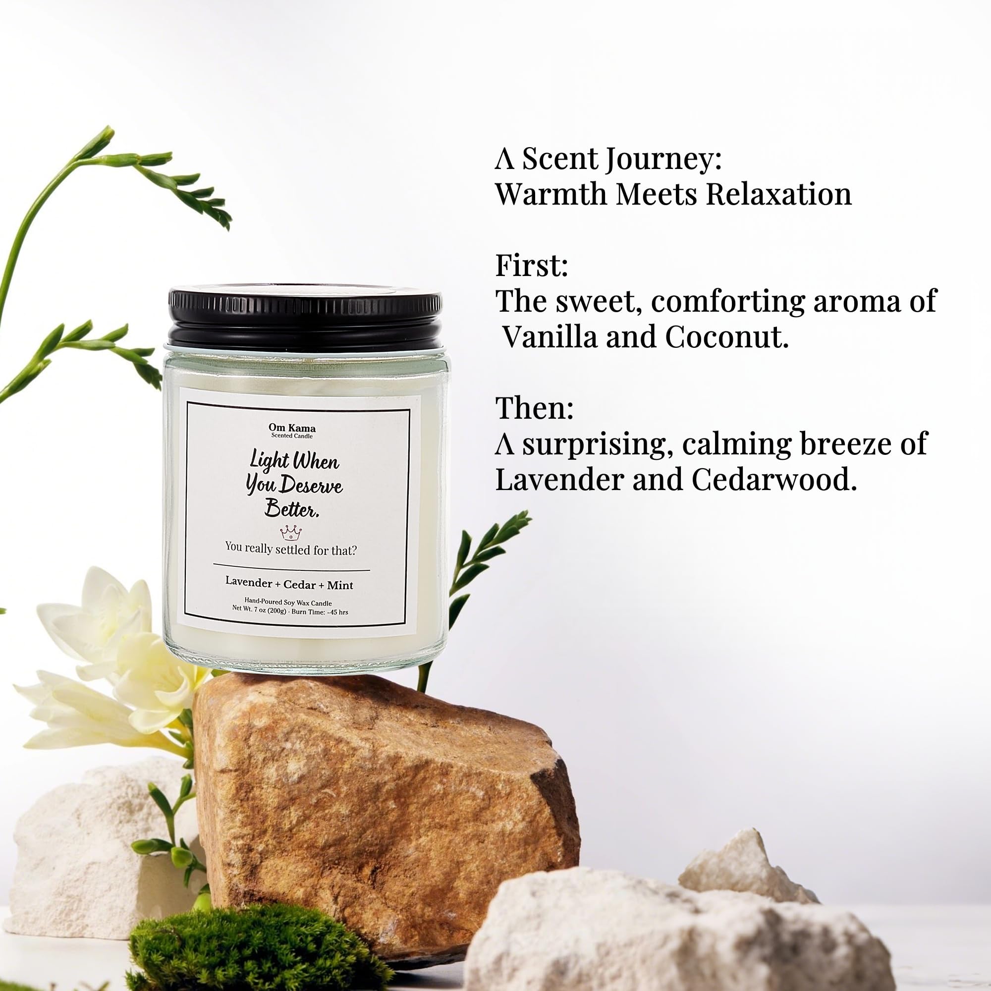 Om Kama vanilla-coconut-brandy-lavender blend for a comforting ritual.