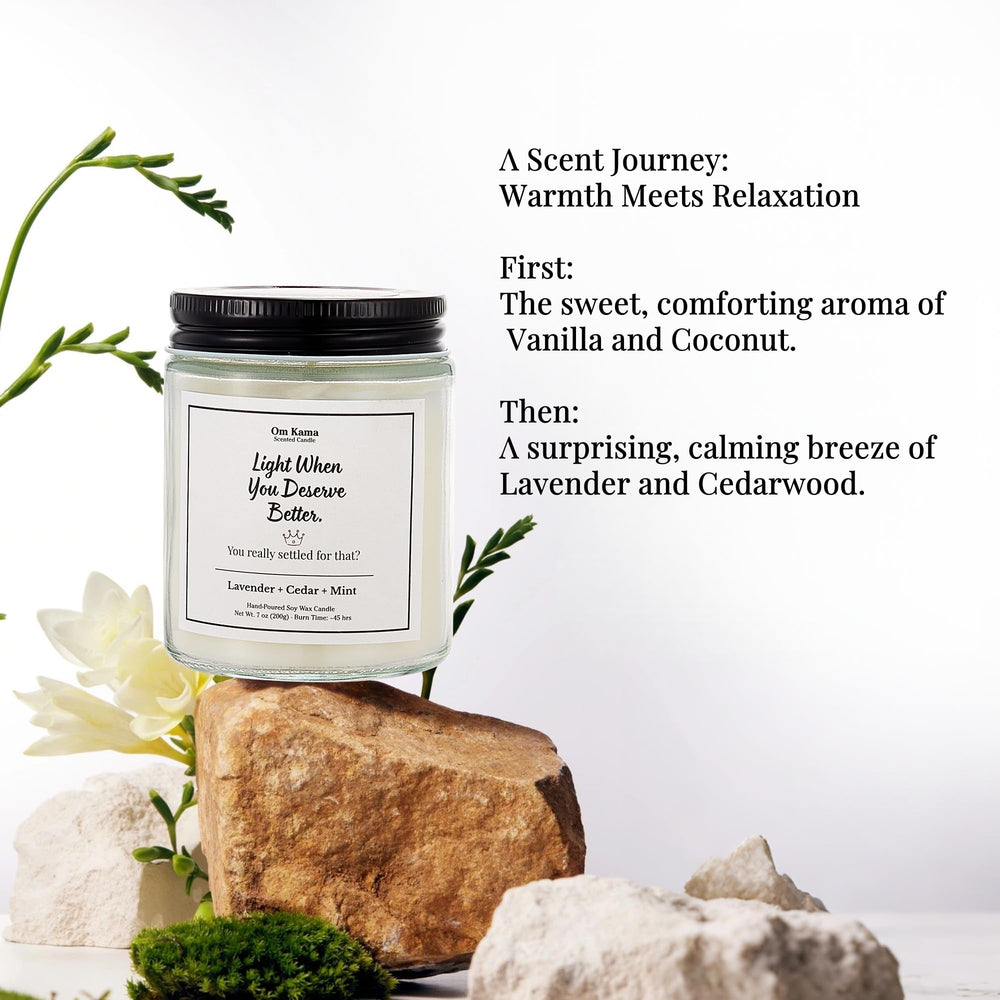 Om Kama vanilla-coconut-brandy-lavender blend for a comforting ritual.