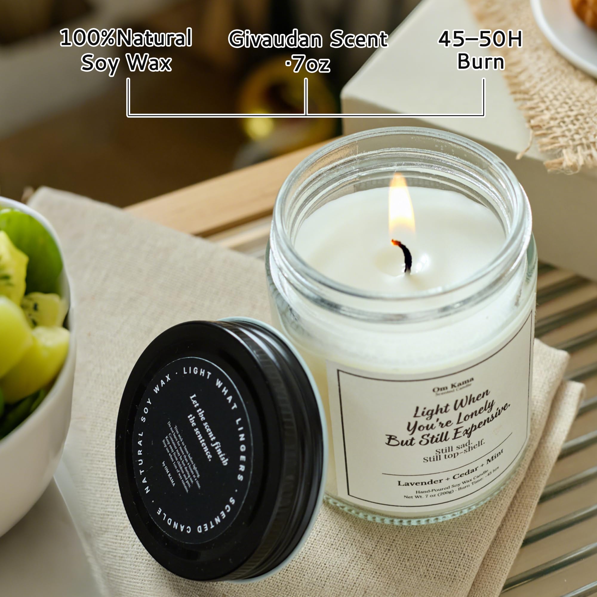 Om Kama second layer lavender-cedarwood-mint creates relaxing aroma for entryways and lounges.