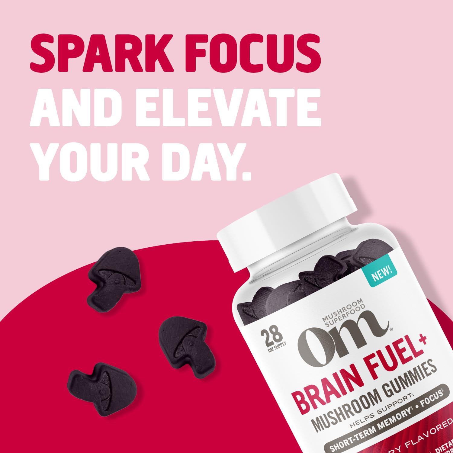 OM Mushroom Brain Fuel+ Gummies serving size panel for easy daily use.