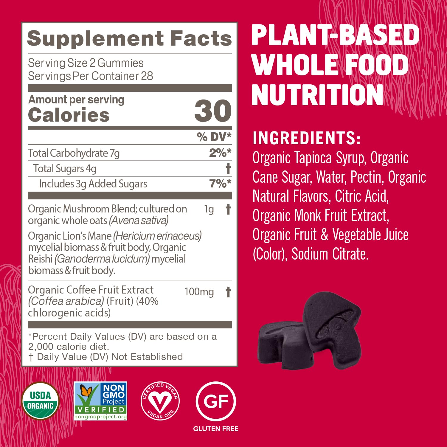 OM Mushroom Brain Fuel+ Gummies USA grown branding on package.