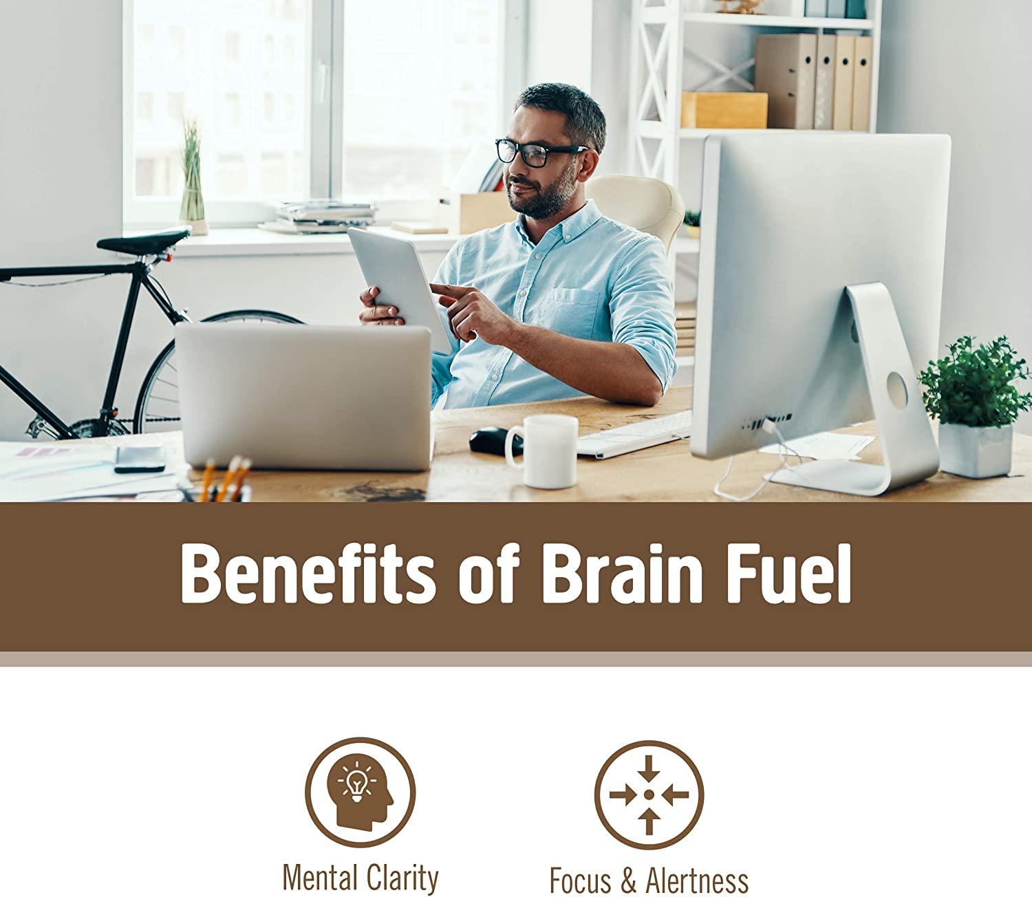 Label on OM Brain Fuel highlighting organic full-spectrum blend
