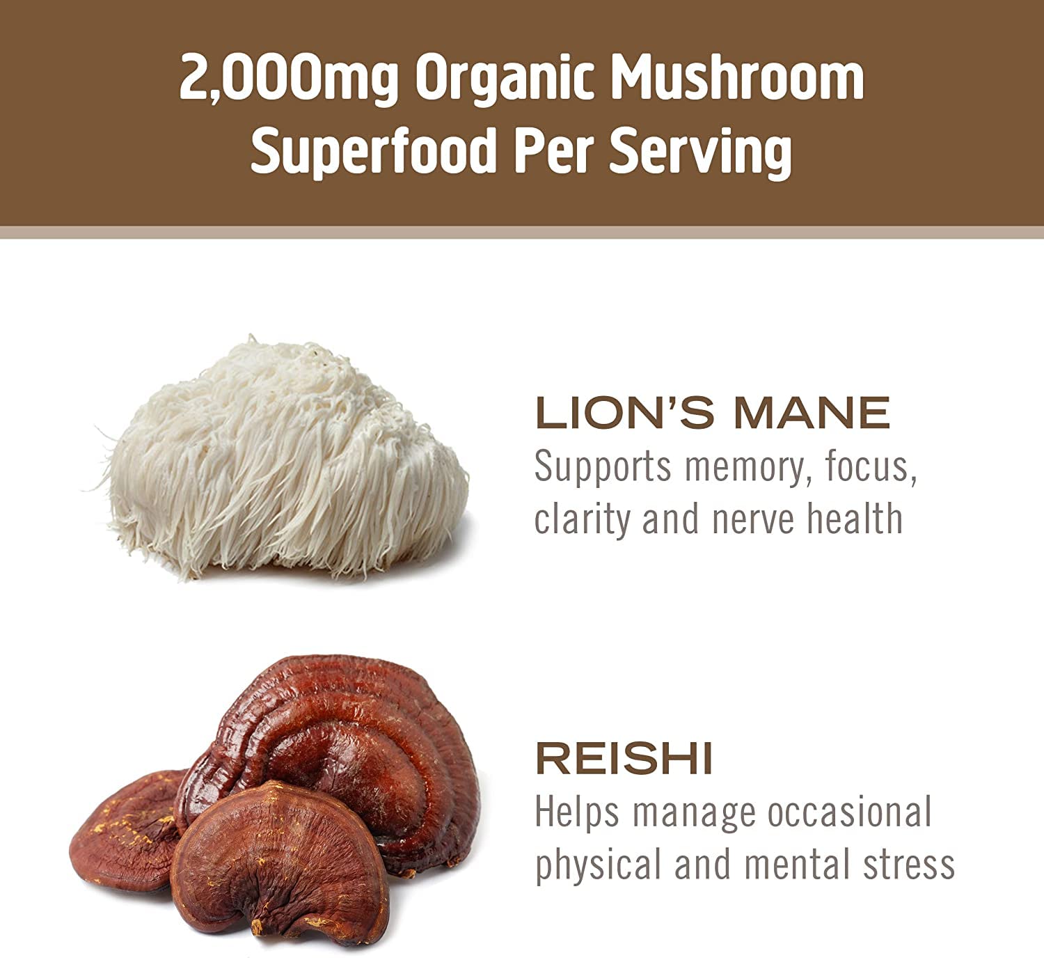USDA Organic and vegan icons on OM Brain Fuel label