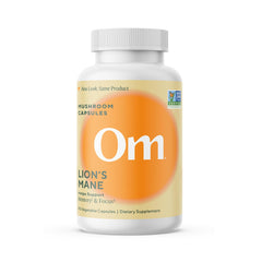 OM Mushroom Lion's Mane capsules bottle front signaling memory and focus support
