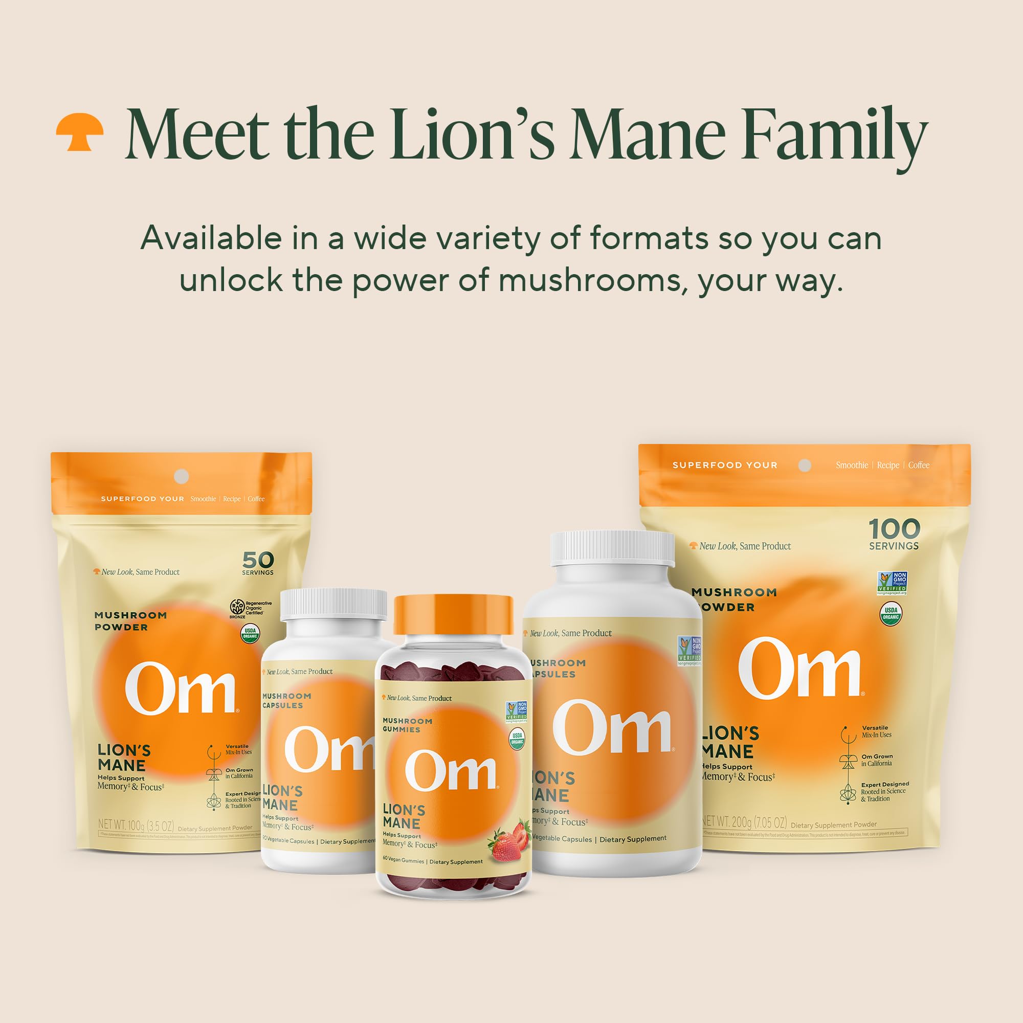 OM Mushroom Lion's Mane capsules on desk during study session