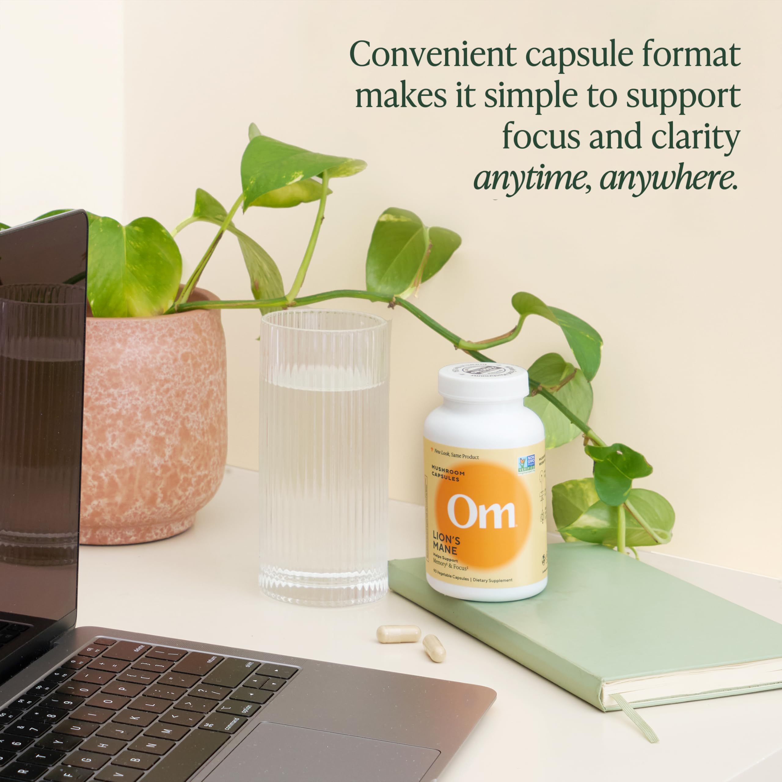 OM Mushroom Lion's Mane capsules in hand for scale during use