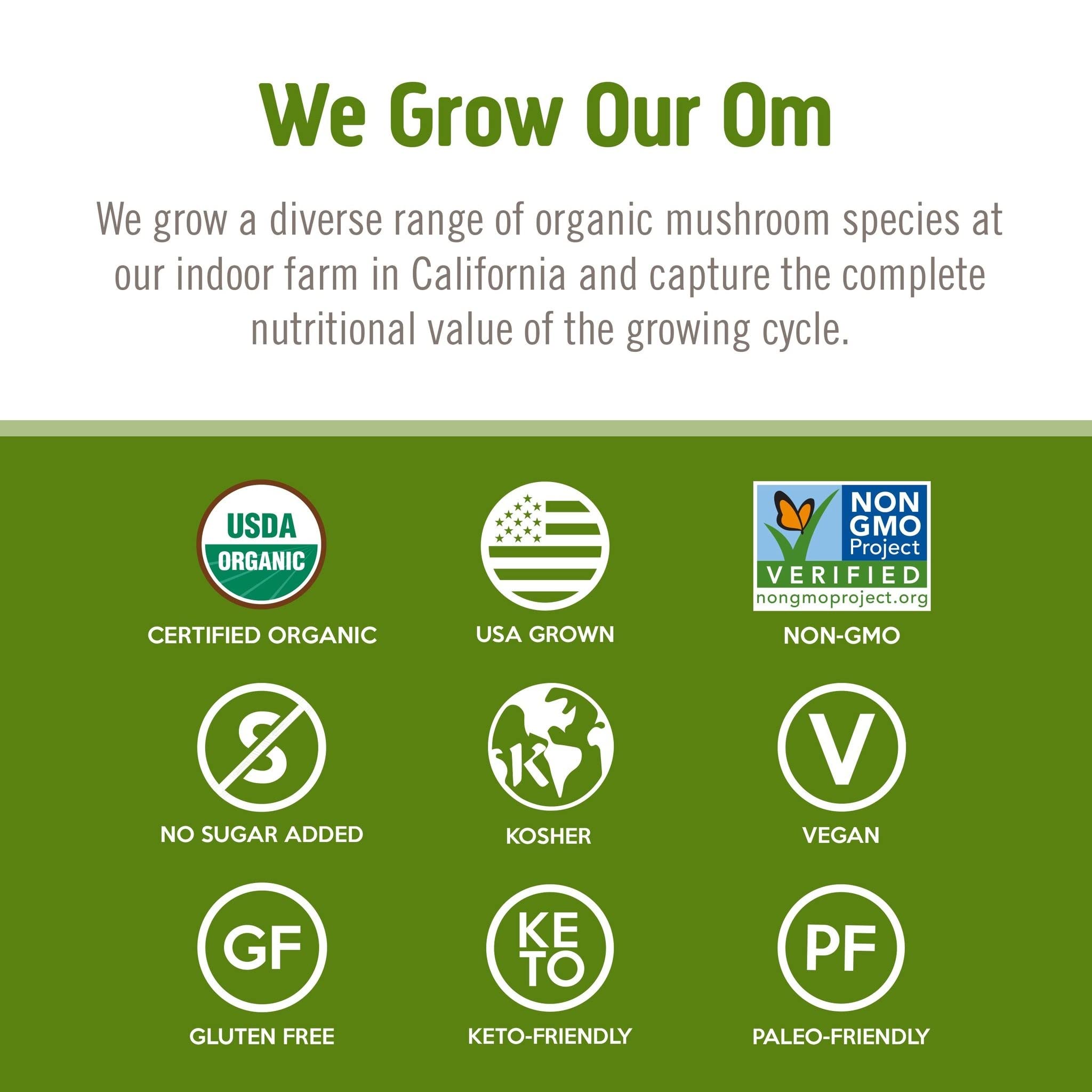 Om Mushroom Reishi powder USA-grown batch purity and third-party tested