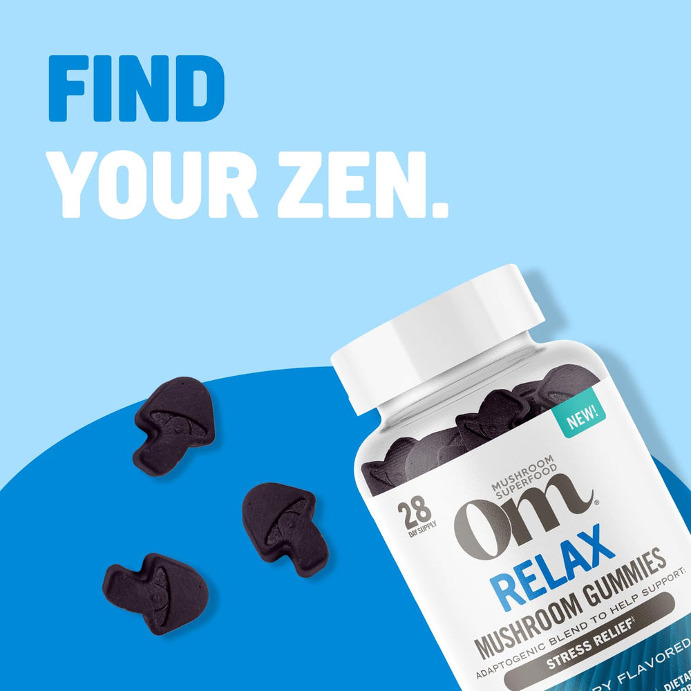 OM MUSHROOM RELAX GUMMIES flavor closeup highlighting blueberry taste