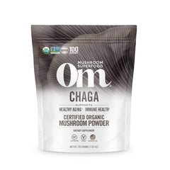 OM Mushroom Superfood Chaga Powder jar shows antioxidant support for daily wellness