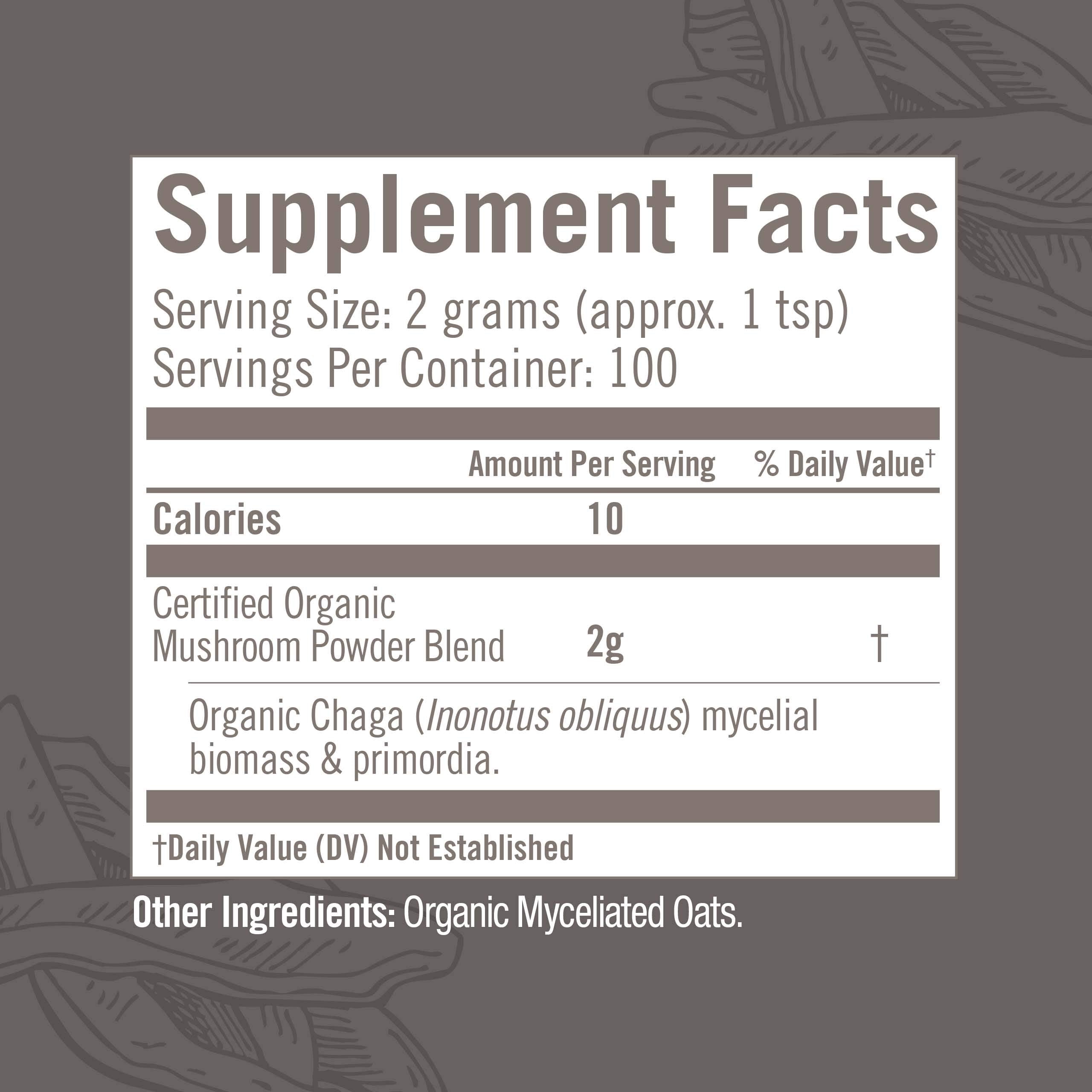 OM Mushroom Superfood Chaga Powder texture closeup reveals earthy richness