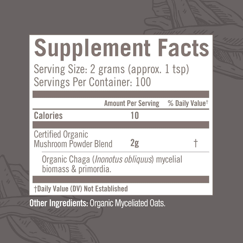 OM Mushroom Superfood Chaga Powder texture closeup reveals earthy richness