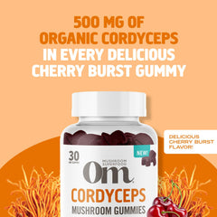 OM Mushroom Superfood Cordyceps Gummies cherry flavor for convenient stamina.