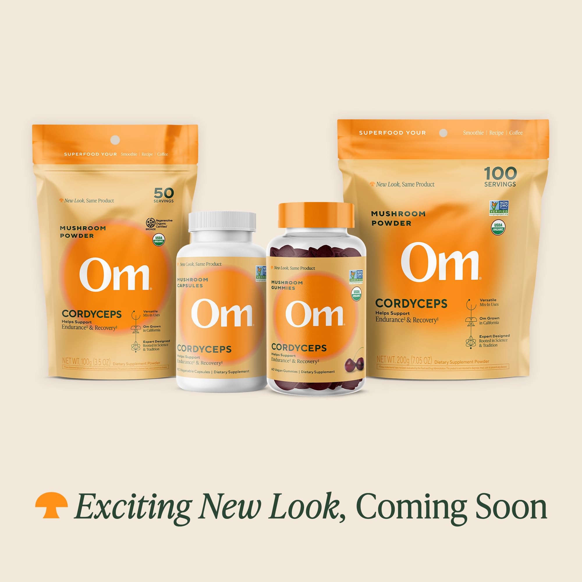 OM Mushroom Superfood Cordyceps Gummies close-up shows cherry flavor for convenient chew.