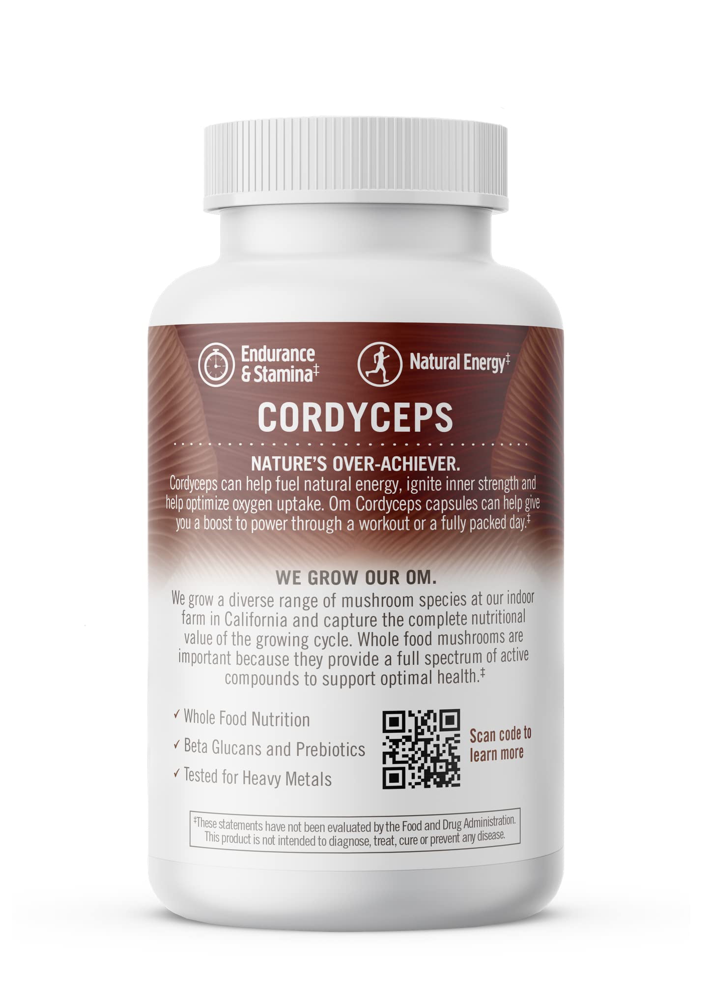 OM MUSHROOM SUPERFOOD daily-use dosage illustration shows three capsules