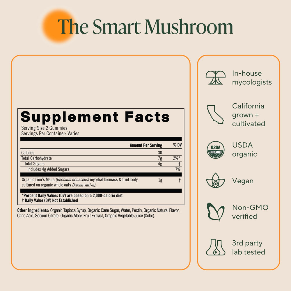 OM Mushroom Superfood gummies close-up shot showcases chewy texture and berry flavor.