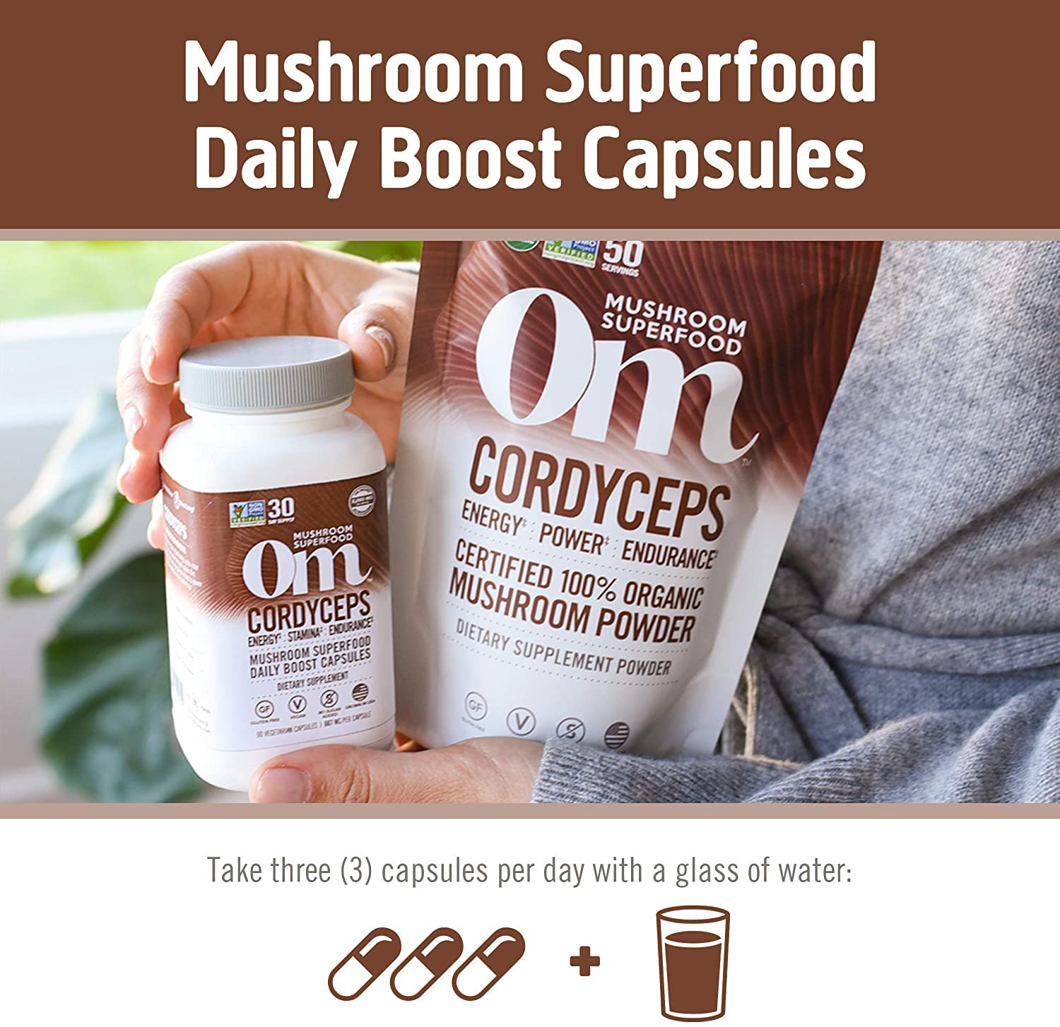 OM MUSHROOM SUPERFOOD immune defense formula bottle signals beta glucans support