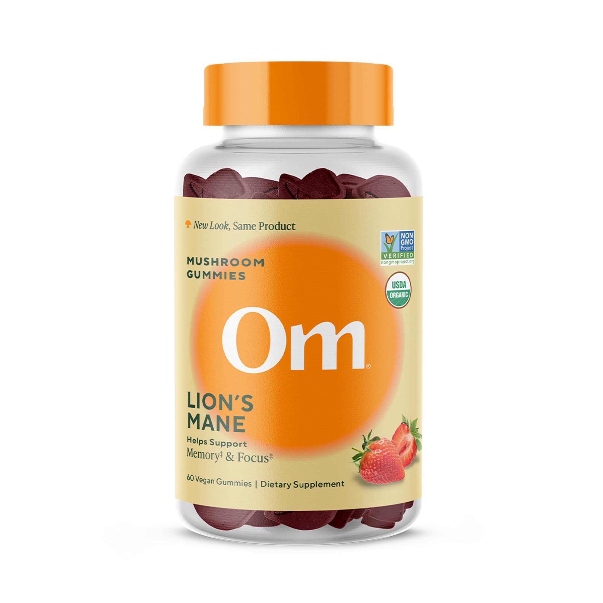 OM Mushroom Superfood Lions Mane gummies bottle for convenient cognitive support.